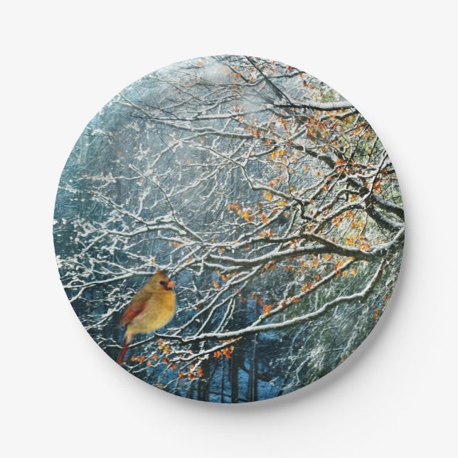 Winter Scene paper plates-Bird Design Plate (Front)