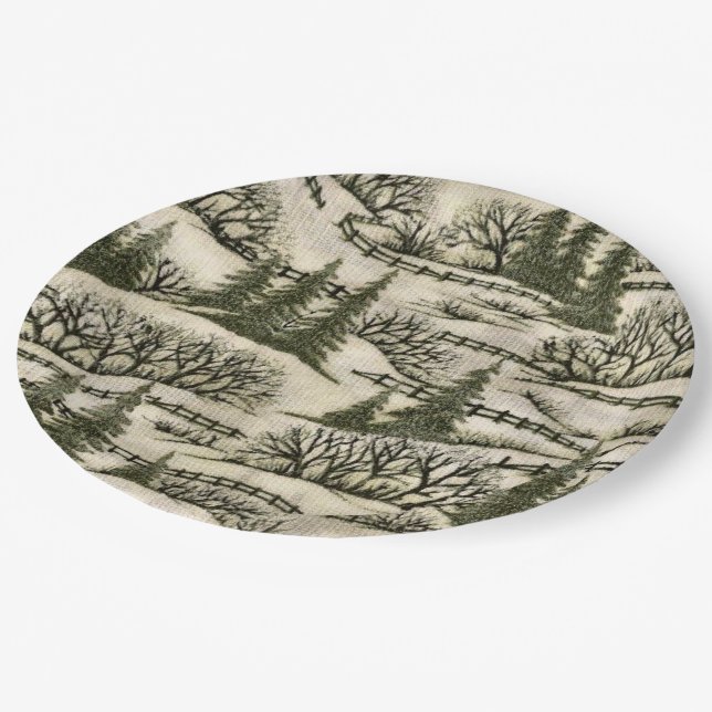 Winter scene pattern paper plate (Angled)