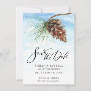 Winter Scene Pinecone Watercolor Save the Date