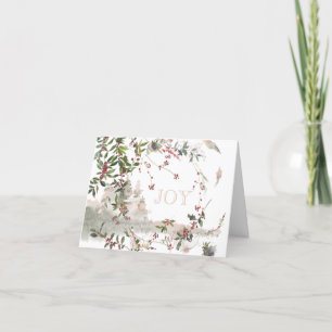 Winter Scene Pink Berry Branches Christmas Card