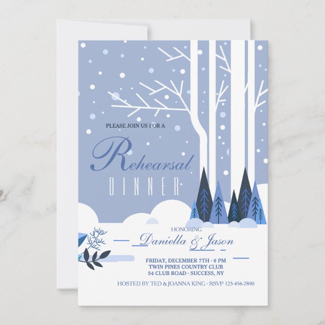 Winter Scene Rehearsal Dinner Party Invitation (Front)