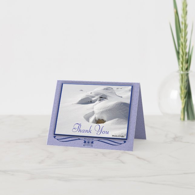 Winter Scene Snow Drifts Over Rocks Thank You Card (Front)