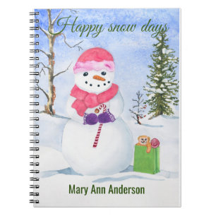 Winter scene snowman in pink Spiral Photo Notebook