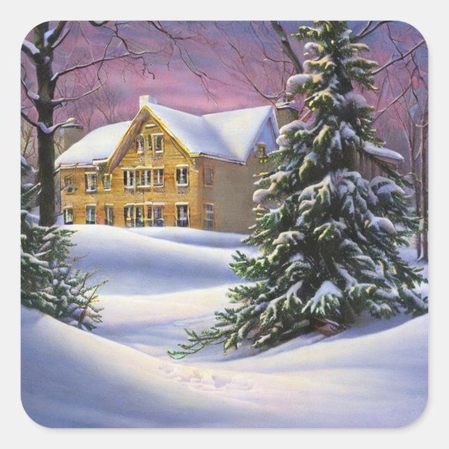 Winter Scene Square Sticker (Front)
