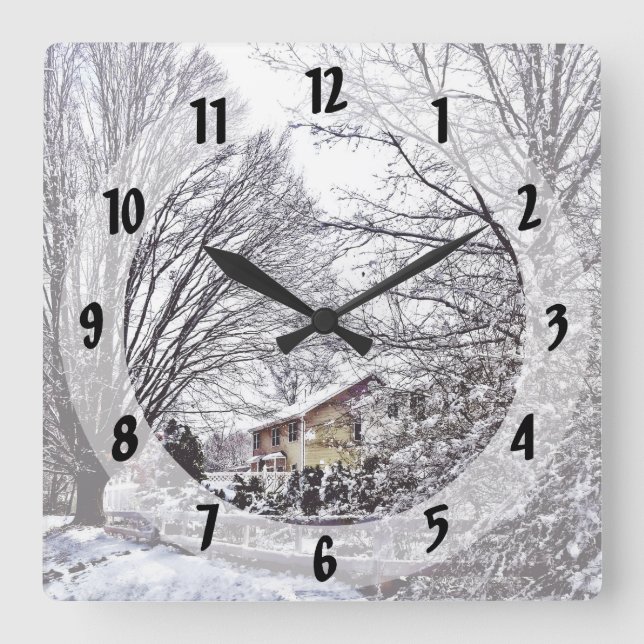 Winter Scene Square Wall Clock (Front)