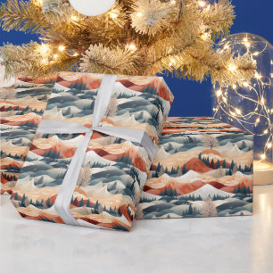 Winter Scene Trees Mountains Snow Wrapping Paper