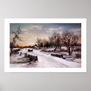 Winter Scene Vintage Lithograph Poster