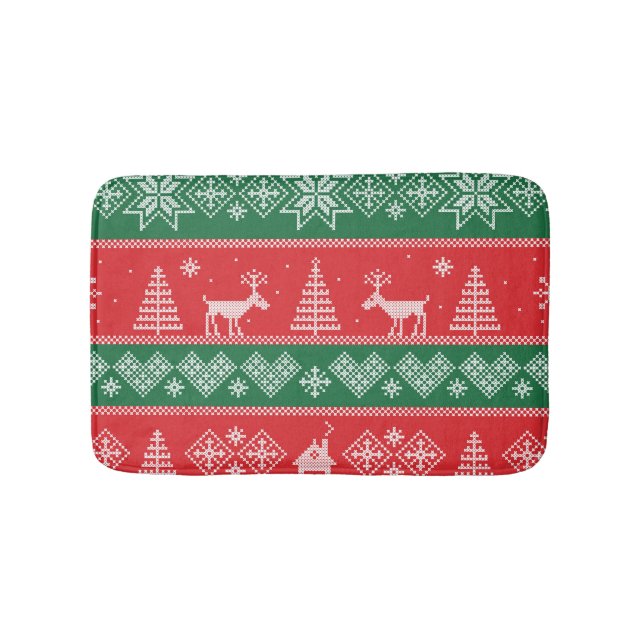 Winter scene: vintage seamless pattern bath mat (Front)