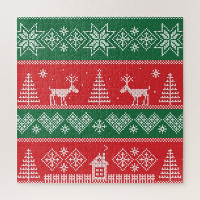 Winter scene: vintage seamless pattern jigsaw puzzle (Vertical)