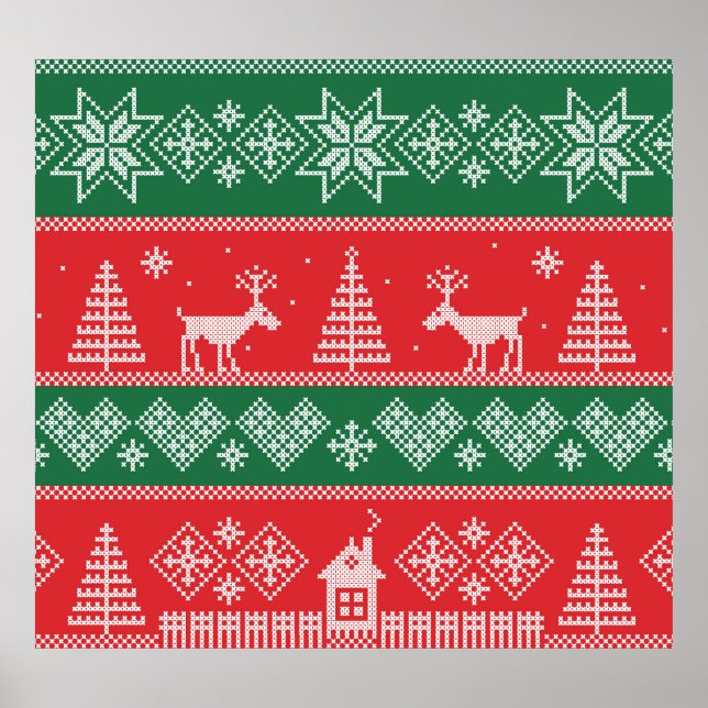 Winter scene: vintage seamless pattern poster (Front)