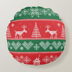 Winter scene: vintage seamless pattern round cushion