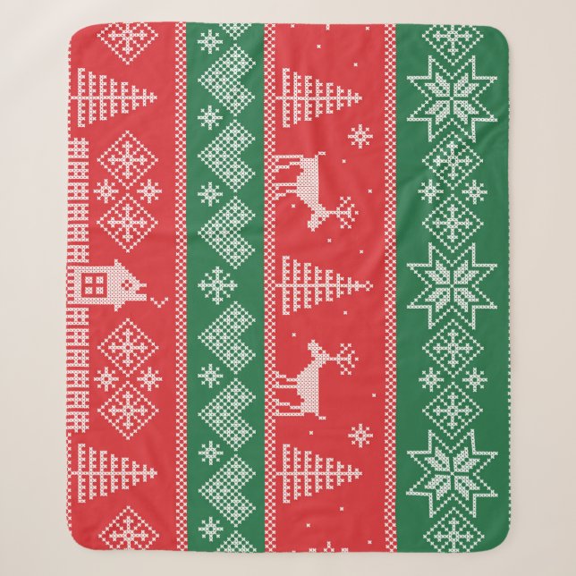 Winter scene: vintage seamless pattern sherpa blanket (Front)