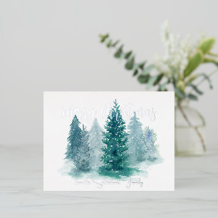 Winter Scene Watercolor Forest Merry Christmas Foil Holiday Postcard