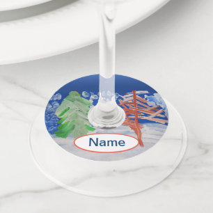 Winter Scene Wine Glass Tag