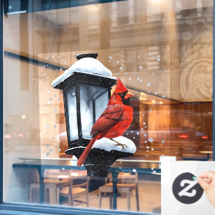 Winter-Scene with Cardinal-Bird Atop A Street-Lant