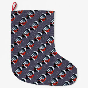 Winter-Scene with Cardinal-Bird Atop A Street-Lant Large Christmas Stocking