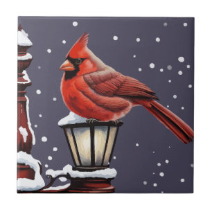 Winter Scene With Cardinal Bird Holiday Christmas Ceramic Tile
