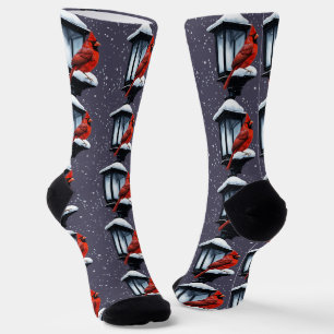 Winter Scene With Cardinal Bird Holiday Christmas  Socks