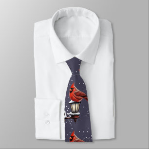Winter Scene With Cardinal Bird Holiday Christmas Tie