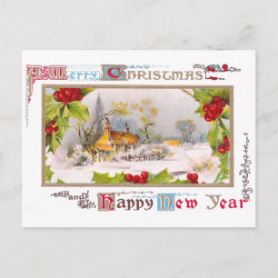 Winter Scene with Holly Surround Postcard