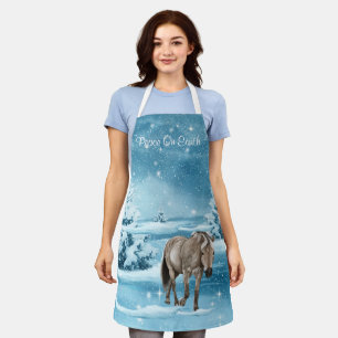 Winter Scene  With Horse Snow And Trees (M) Apron