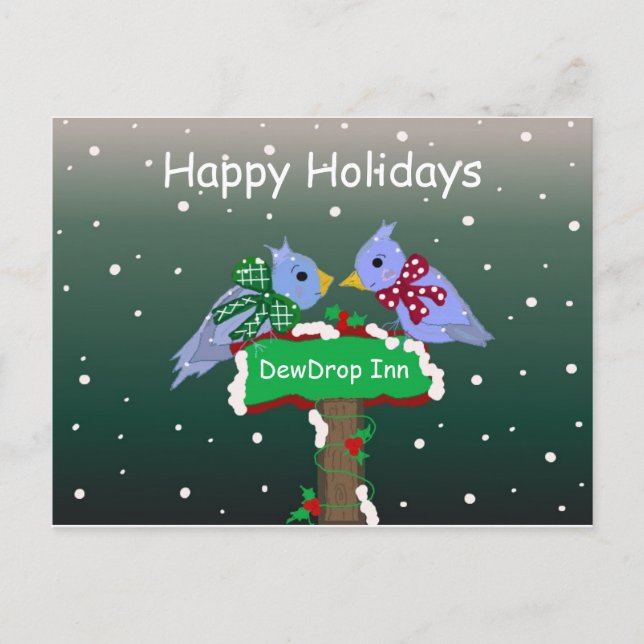 Winter Scene with Little Birdies Holiday Postcard (Front)