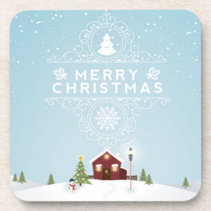 Winter Scene with Red Cabin Coaster