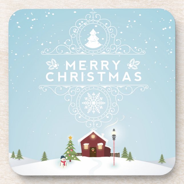 Winter Scene with Red Cabin Coaster (Front)