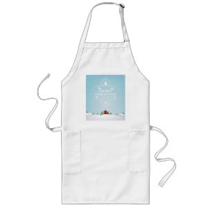 Winter Scene with Red Cabin in Snow Long Apron