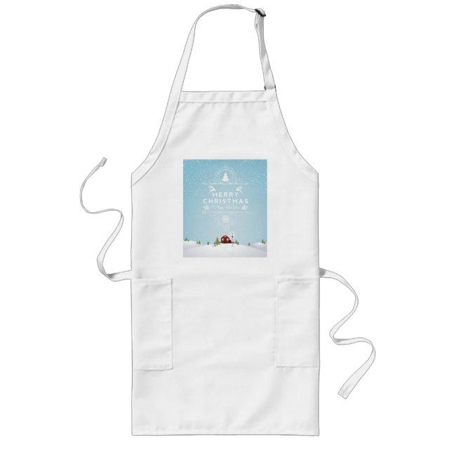 Winter Scene with Red Cabin in Snow Long Apron (Front)