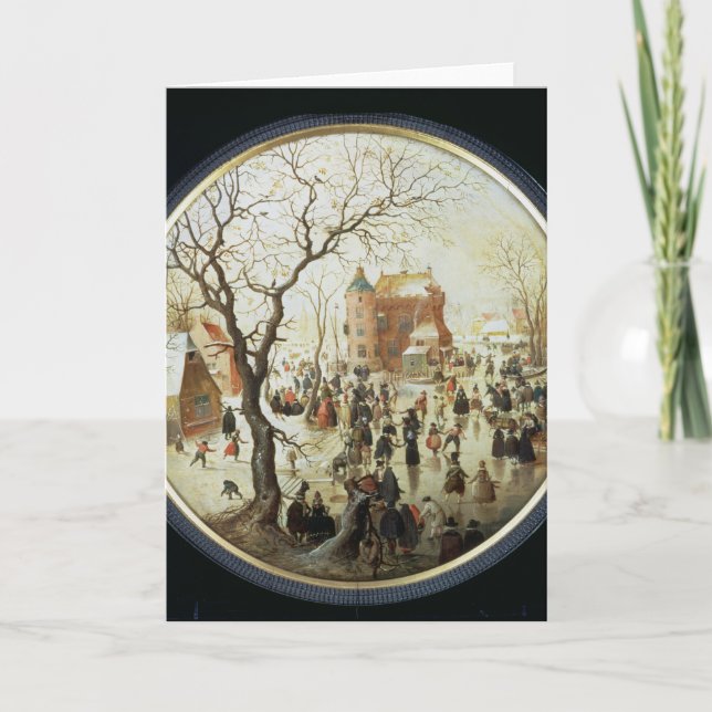 Winter Scene with Skaters near a Castle Holiday Card (Front)