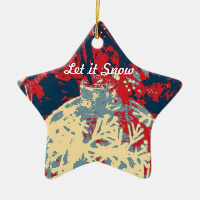 Winter Scene with Unique Snowflake Ceramic Tree Decoration (Front)