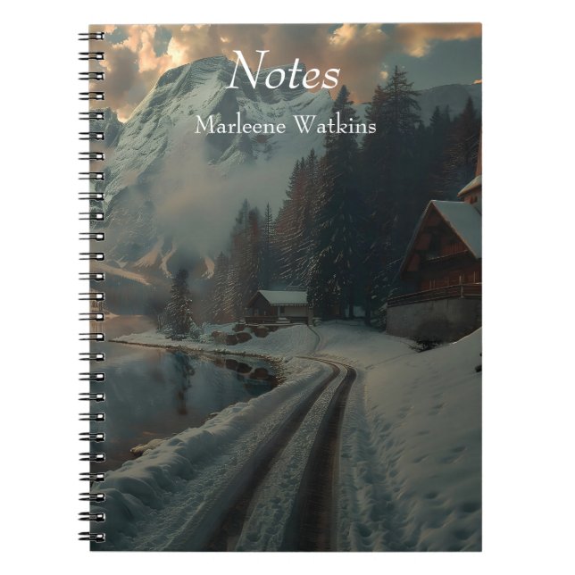 Winter scene with wooden buildings notebook (Front)