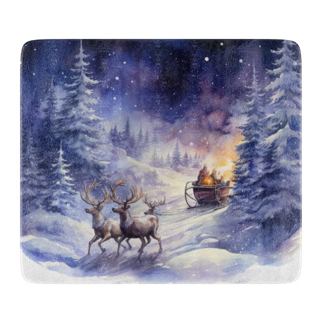 Winter Scenery Christmas Reindeer and Sleigh Cutting Board (Front)