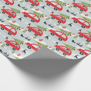 Winter Scenery Christmas Tree Car Family Photo Wrapping Paper