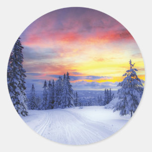 Winter scenery classic round sticker