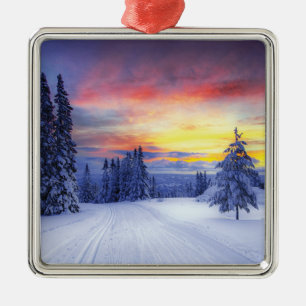 Winter scenery metal ornament