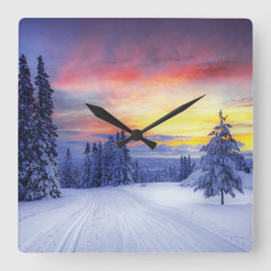 Winter scenery   square wall clock