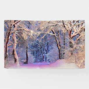 Winter scenery with snowed trees watercolor banner