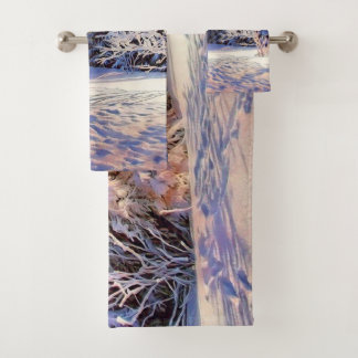 Winter scenery with snowed trees watercolor bath towel set