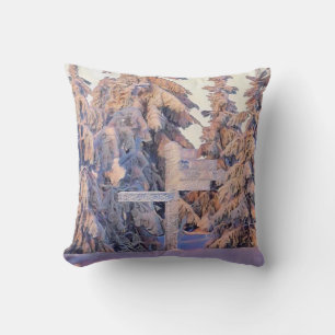 Winter scenery with snowed trees watercolor  cushion
