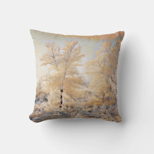 Winter scenery with snowed trees watercolor cushion