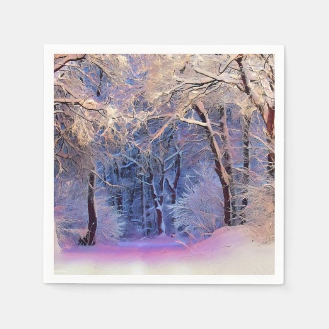 Winter scenery with snowed trees watercolor  napkin (Front)