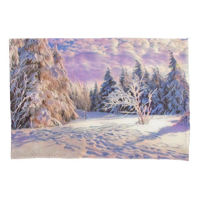 Winter scenery with snowed trees watercolor  pillowcase (Front)