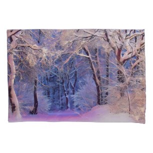 Winter scenery with snowed trees watercolor pillowcase