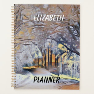 Winter scenery with snowed trees watercolor planner