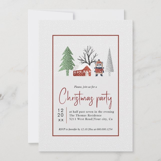 Winter scenery with trees and snow Christmas party Invitation (Front)