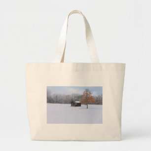winter scenic along pond and forests of salem hill large tote bag