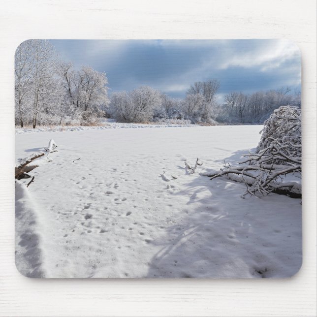 winter scenic along pond and forests of salem hill mouse pad (Front)