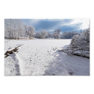 winter scenic along pond and forests of salem hill photo print